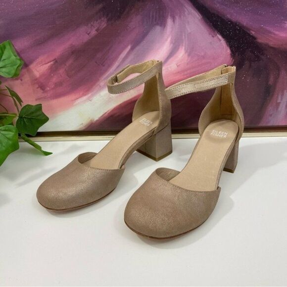 Eileen Fisher Indi Metallic Ankle-Grip Pumps in Suede Platinum Pumps Size 8 - Picture 6 of 16